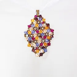 Pendant 40cm - Malvina Rhombus M-Violet Organza - Pendant 40cm - Laiton bronze